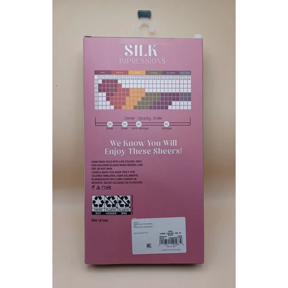 Silk Impressions Sheer Light Support Pantyhose 2 Pack Size 3XL Black 20 Denier